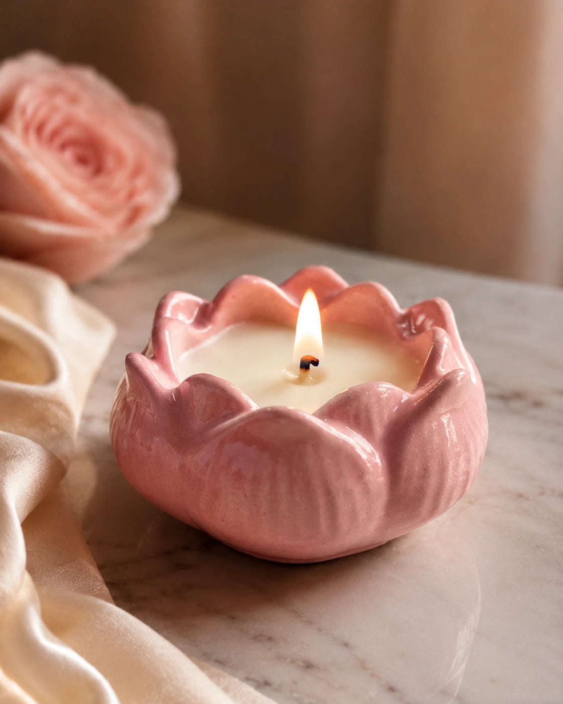 Fresh floral candle styled with delicate blossoms